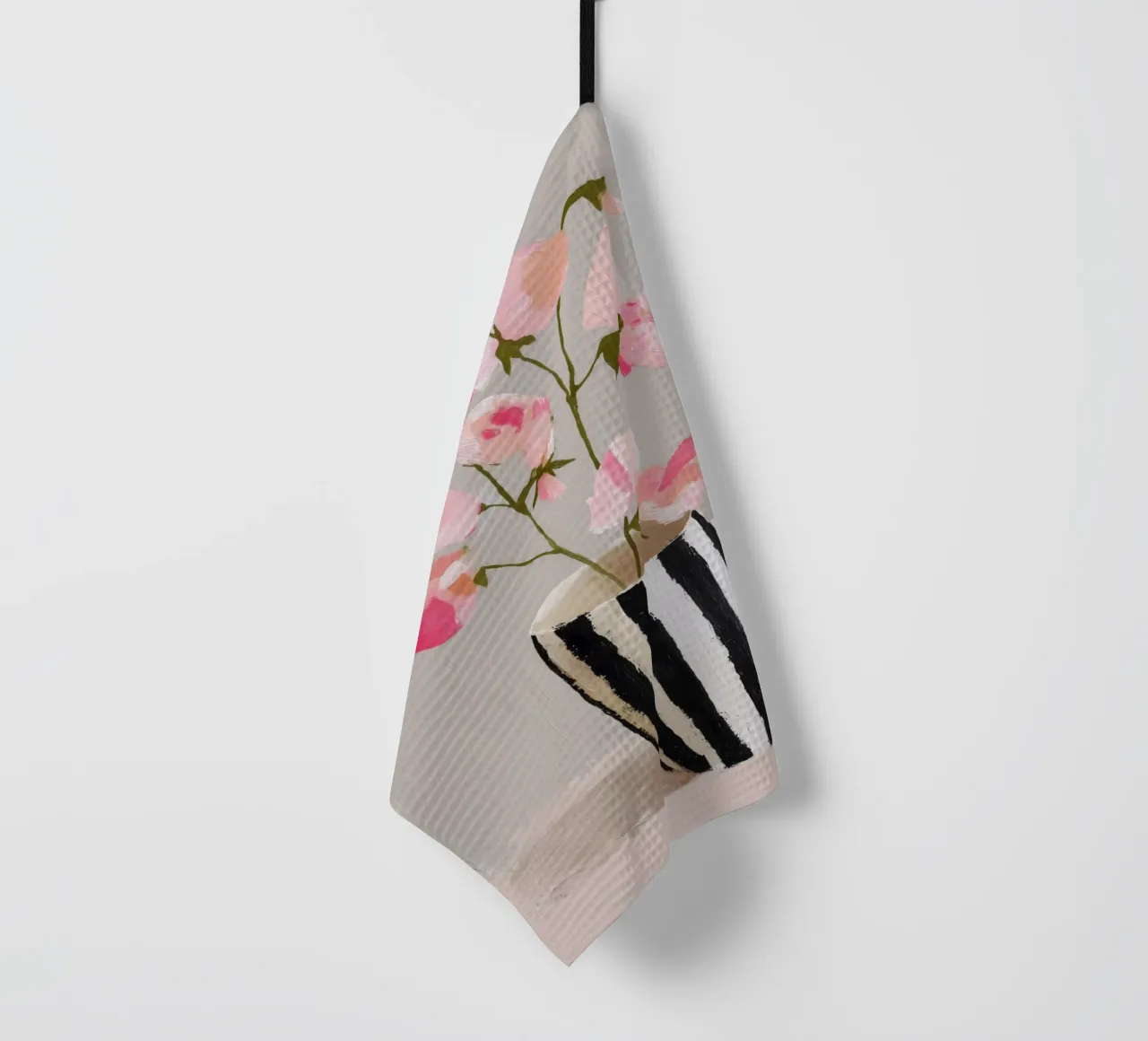 Tazza a righe con fiori rosa canovaccio da cucina da Carinaprint