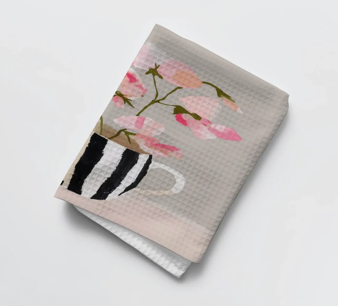 Tazza a righe con fiori rosa canovaccio da cucina da Carinaprint