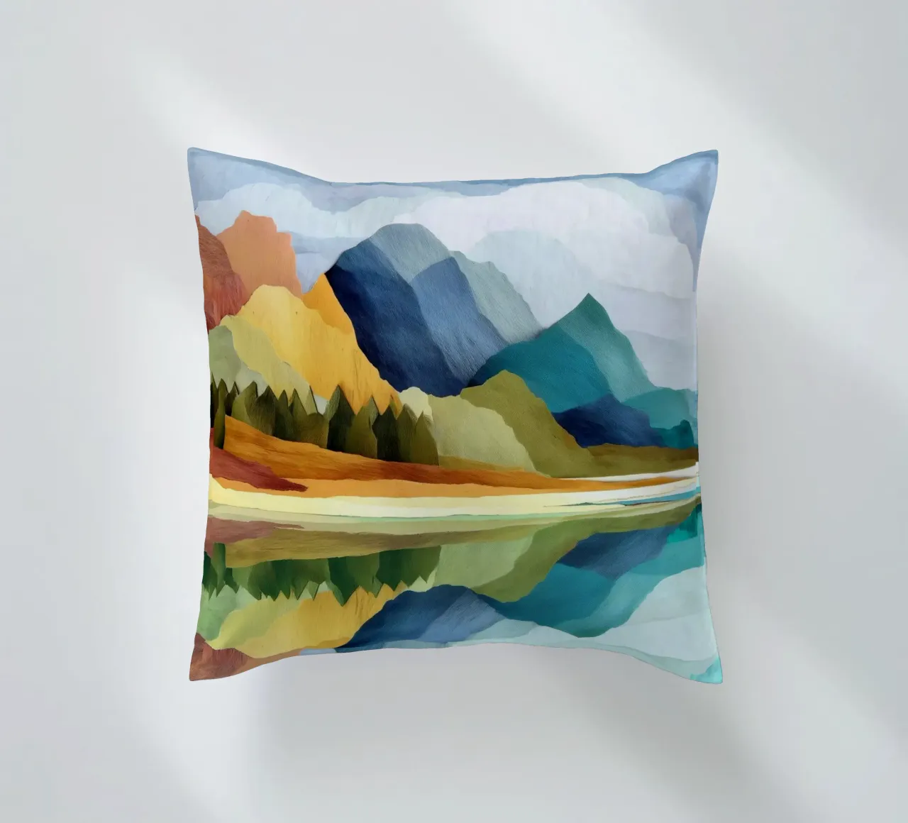 Lakeside Geometry - Bold Mountains Meet Mirror Water cuscino da Dune