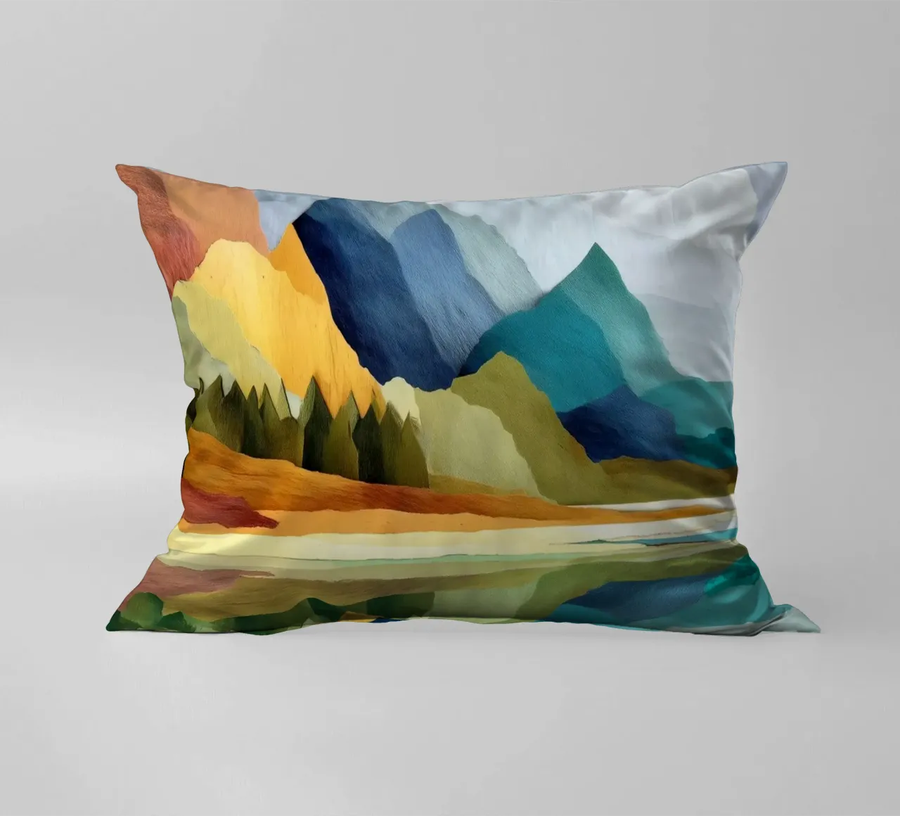 Lakeside Geometry - Bold Mountains Meet Mirror Water cuscino da Dune