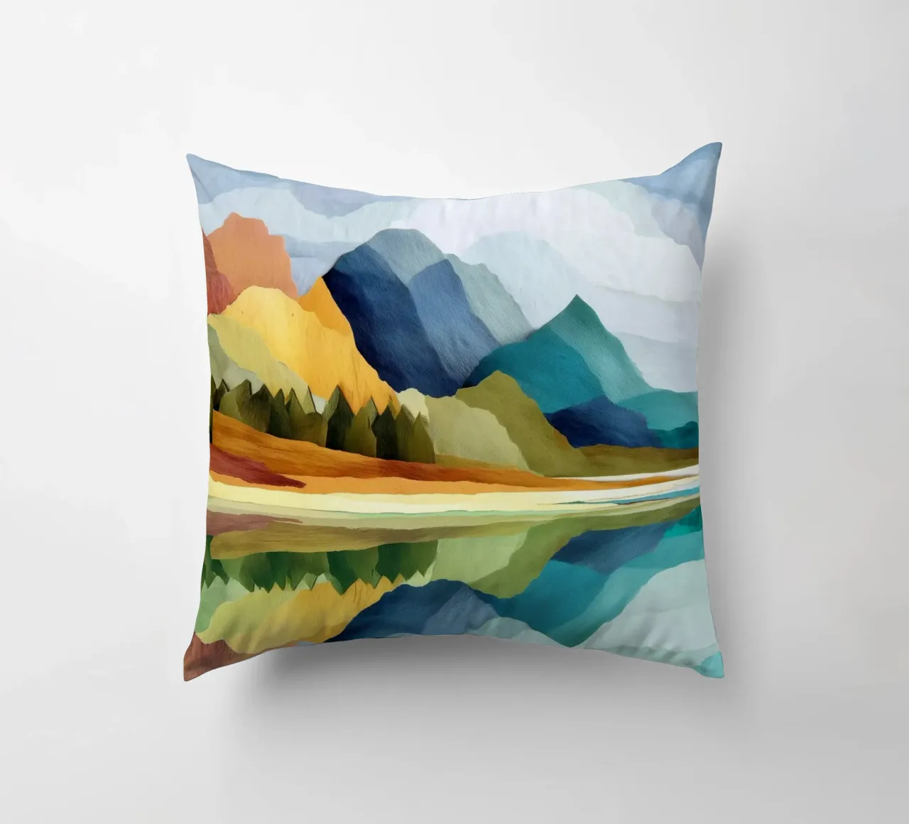 Lakeside Geometry - Bold Mountains Meet Mirror Water cuscino da Dune