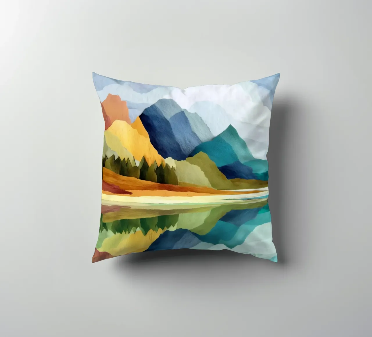 Lakeside Geometry - Bold Mountains Meet Mirror Water cuscino da Dune