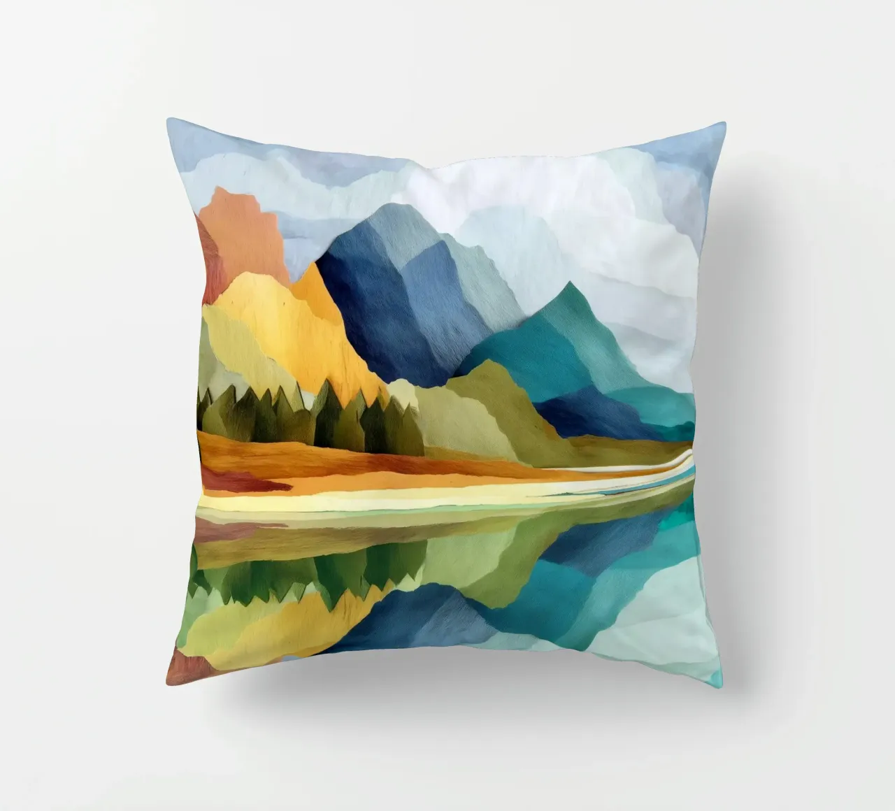 Lakeside Geometry - Bold Mountains Meet Mirror Water cuscino da Dune
