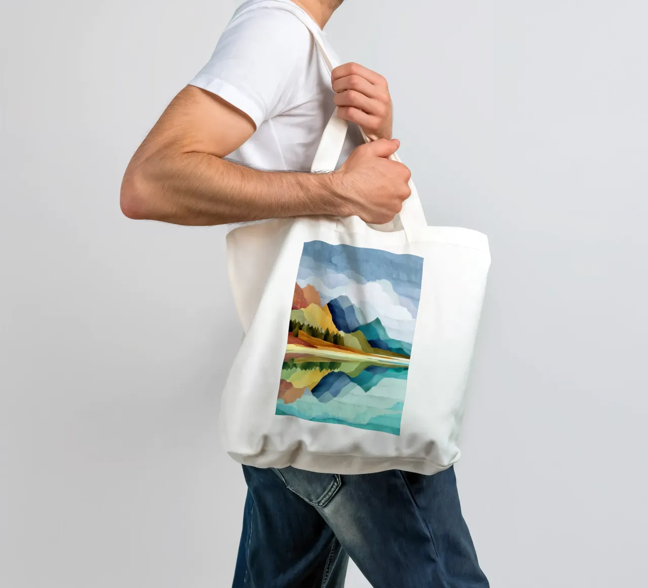Lakeside Geometry - Bold Mountains Meet Mirror Water borsa in juta da Dune
