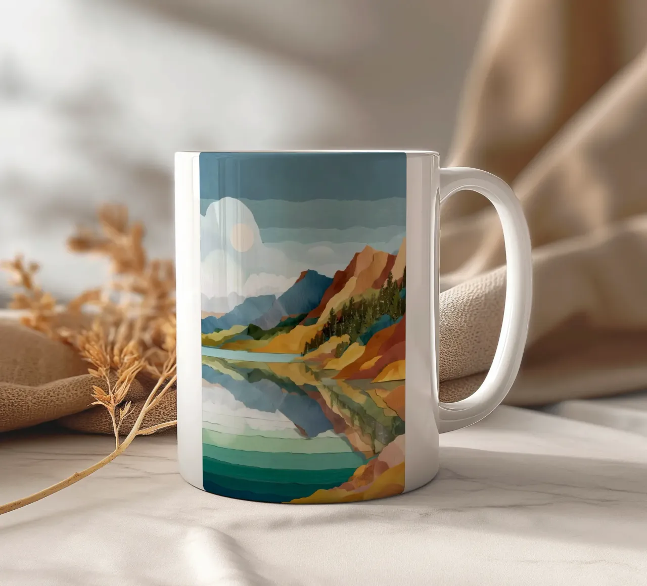 Sun Over Lake Horizon - A Landscape in Harmony tazza in ceramica da Dune