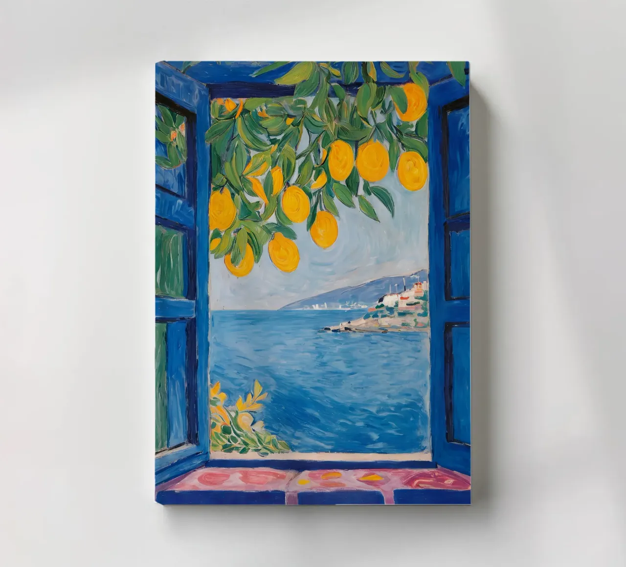 Lemon window by the sea - Mediterranean art poster notebook by KUNSTstück