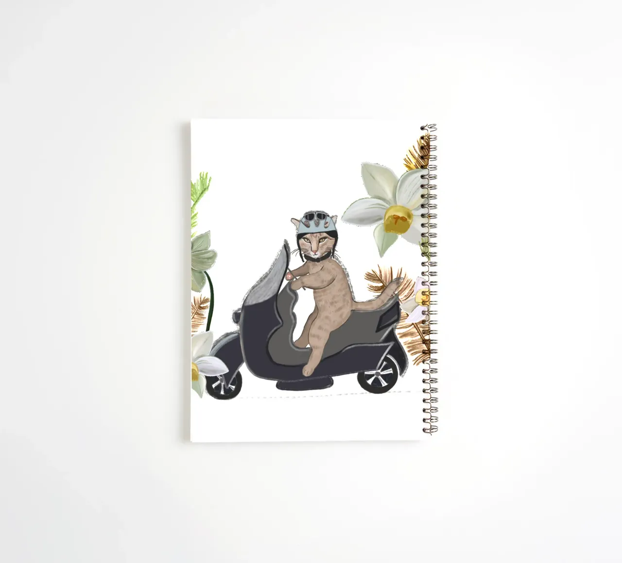 Biker cat with tropical forest spiral notebook by gulsengunel