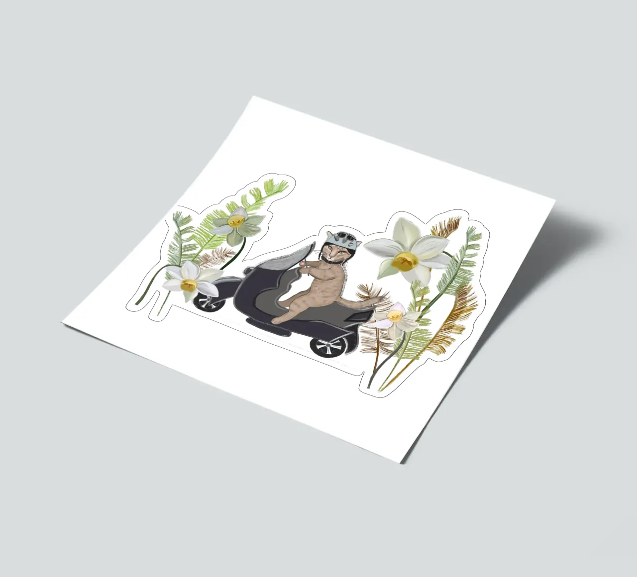 Biker cat with tropical forest sticker sheet by gulsengunel
