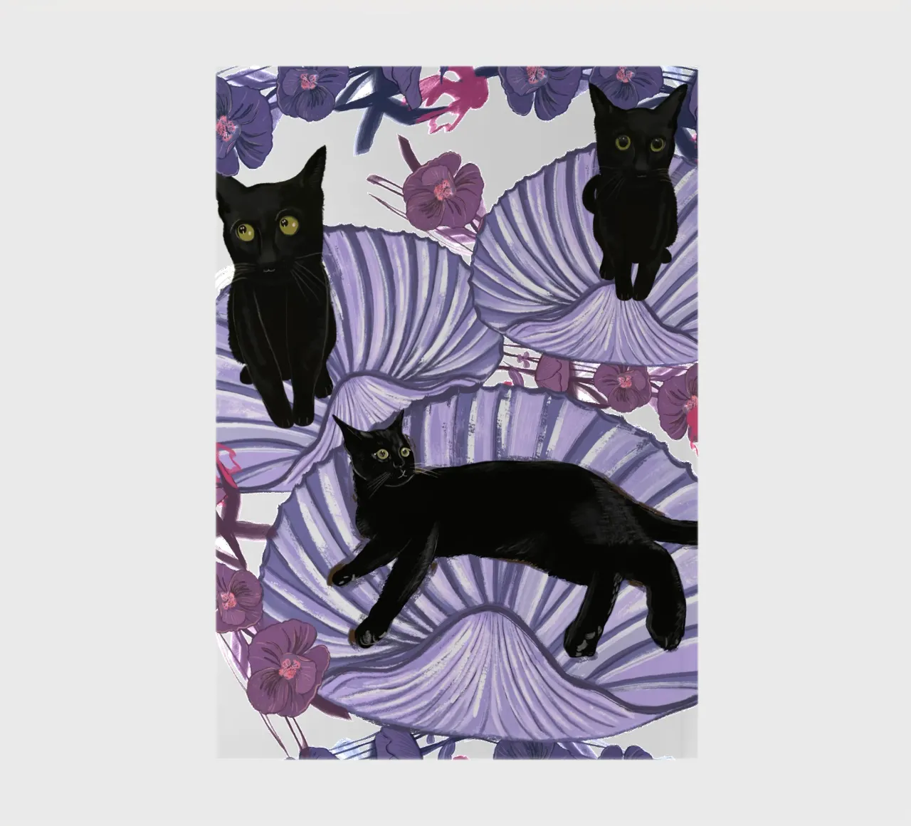 Black cat with sea shells and flowers notebook by gulsengunel