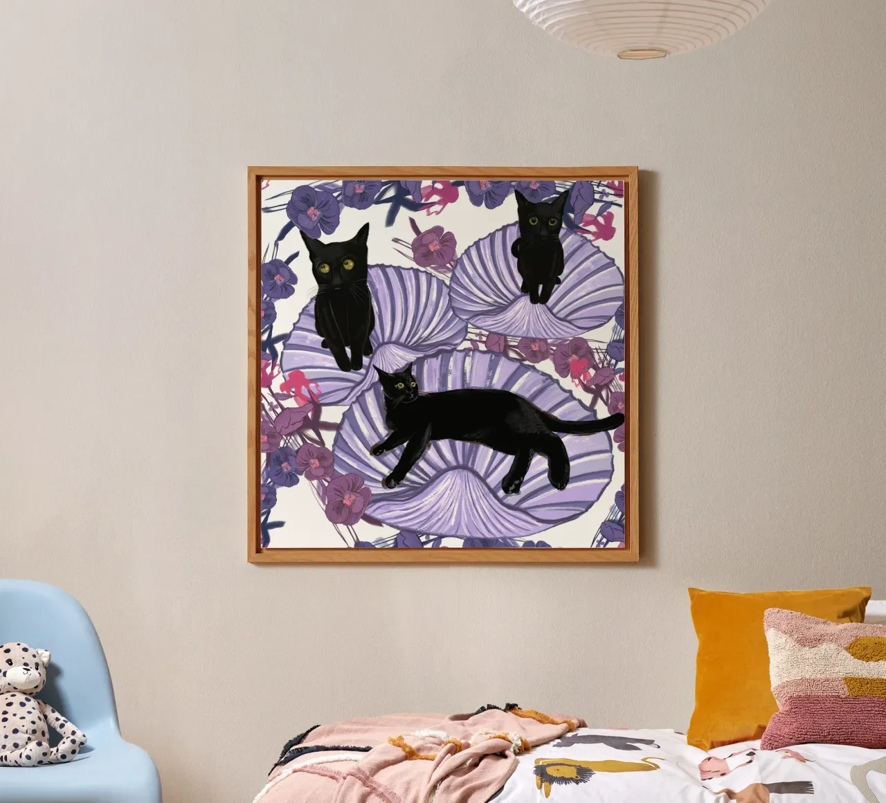 Black cat with sea shells and flowers alu-dibond by gulsengunel