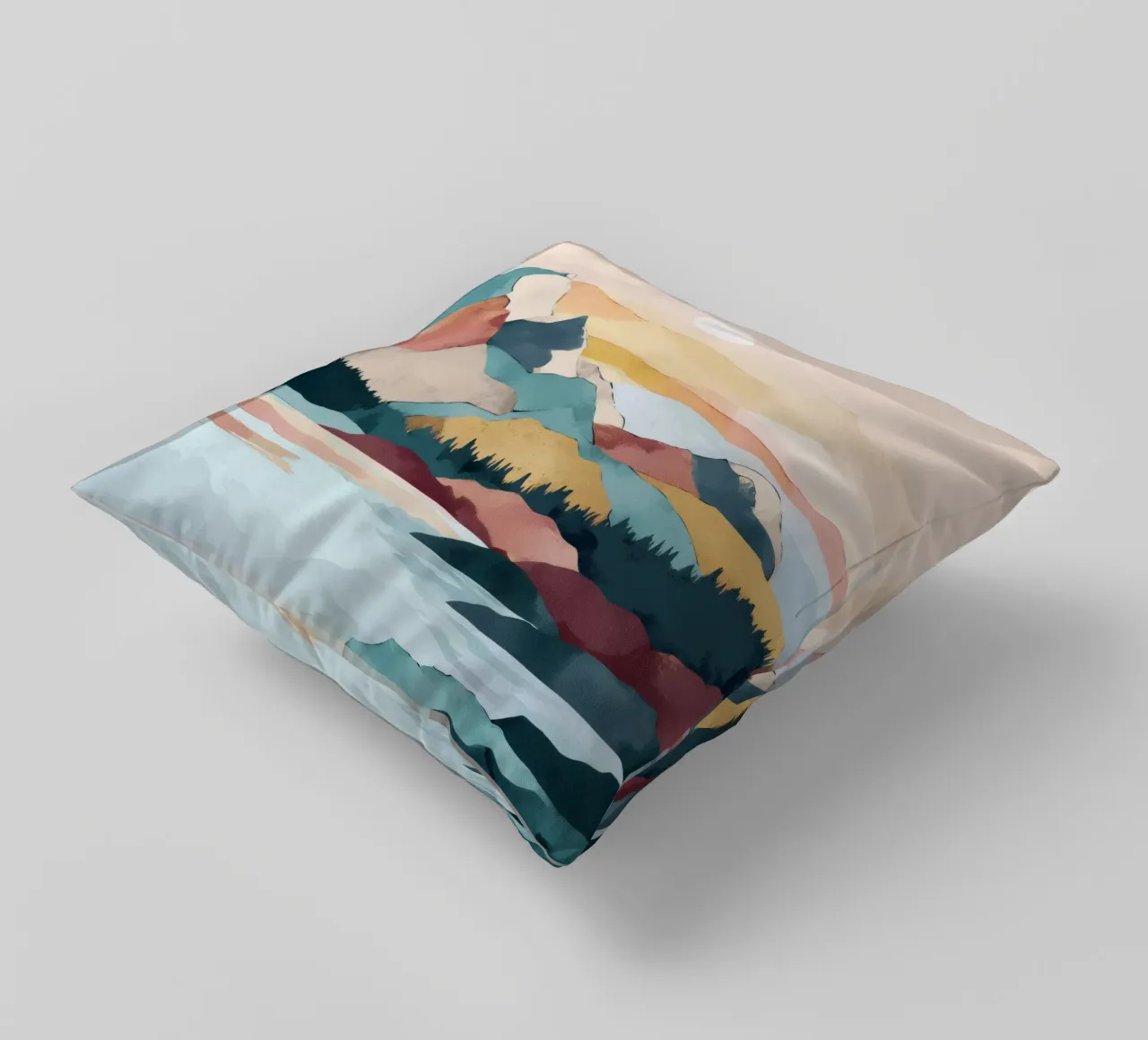 Abstract Mountain Landscape Print - Colorful Lake and Sunset cuscino da Dune