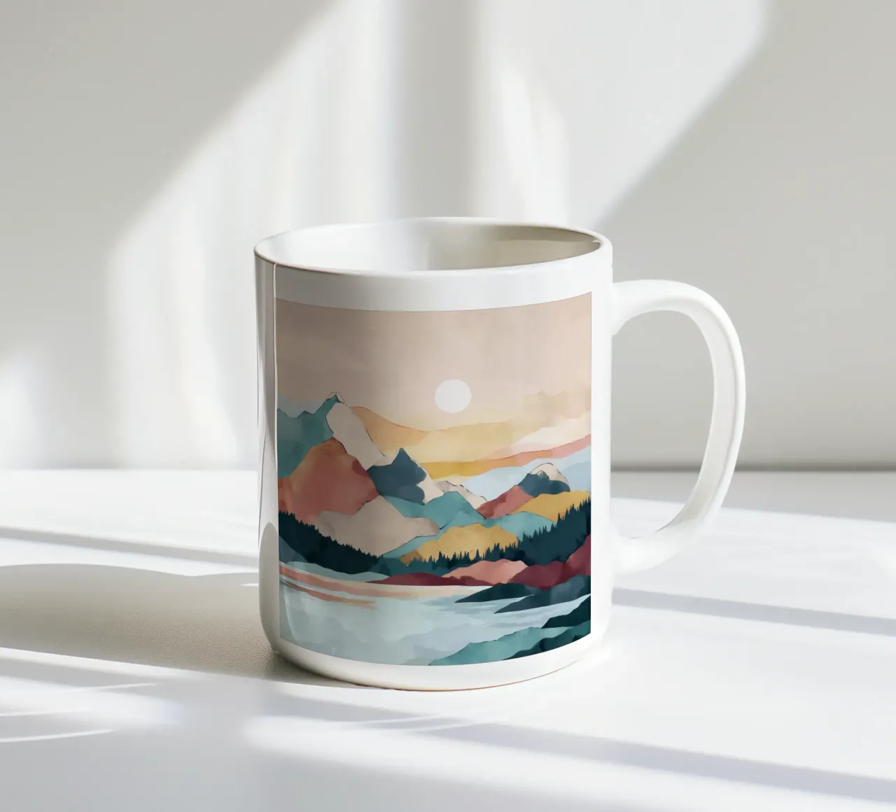 Abstract Mountain Landscape Print - Colorful Lake and Sunset tazza in ceramica da Dune