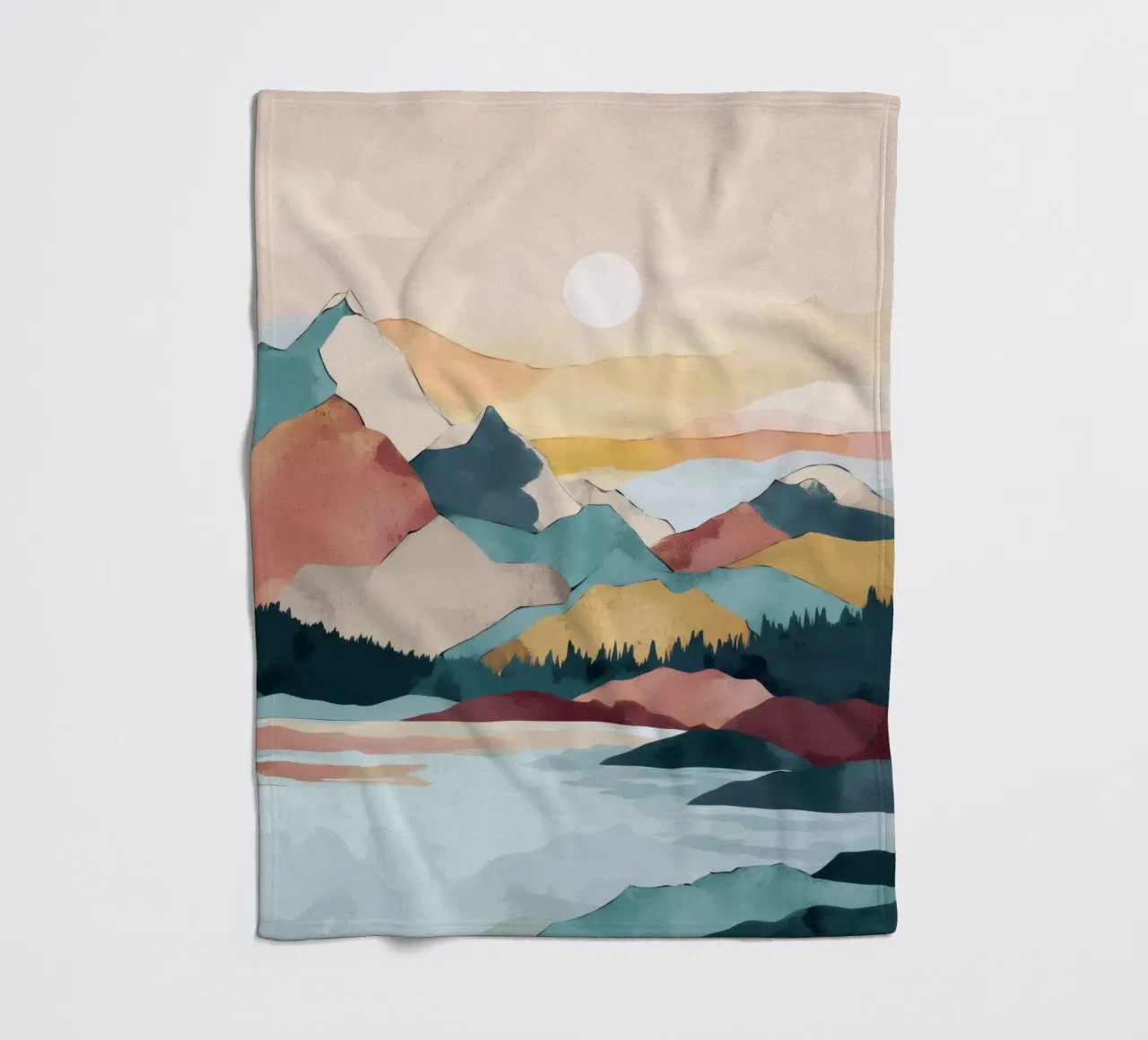 Abstract Mountain Landscape Print - Colorful Lake and Sunset coperta in pile da Dune