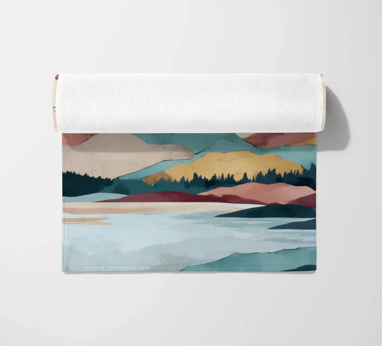 Abstract Mountain Landscape Print - Colorful Lake and Sunset telo mare da Dune