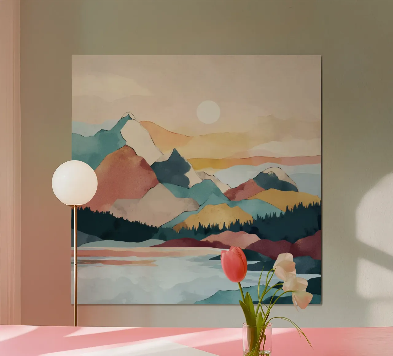 Abstract Mountain Landscape Print - Colorful Lake and Sunset poster da Dune