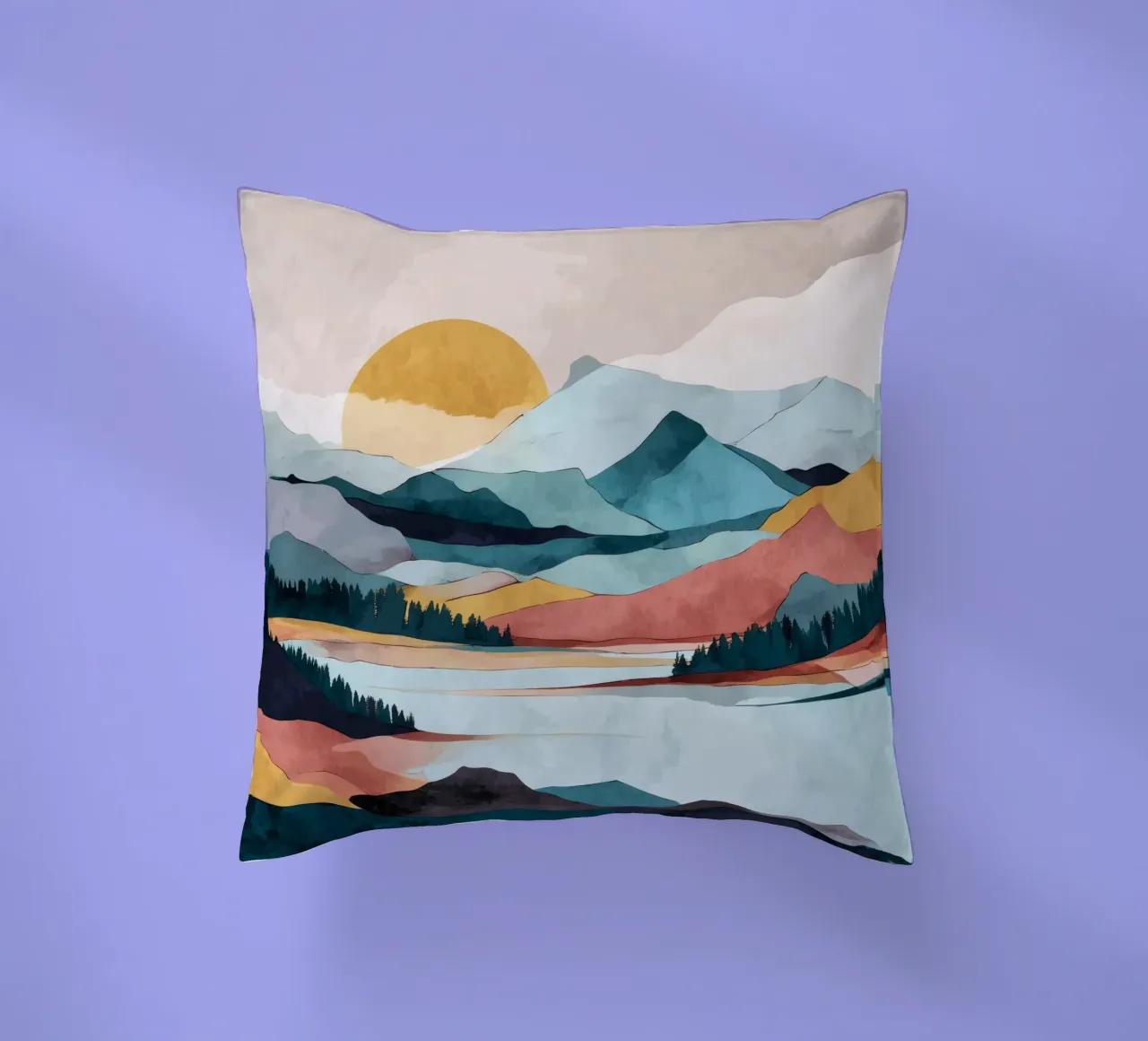 Abstract Mountain Landscape - Colorful Geometric Design cuscino da Dune