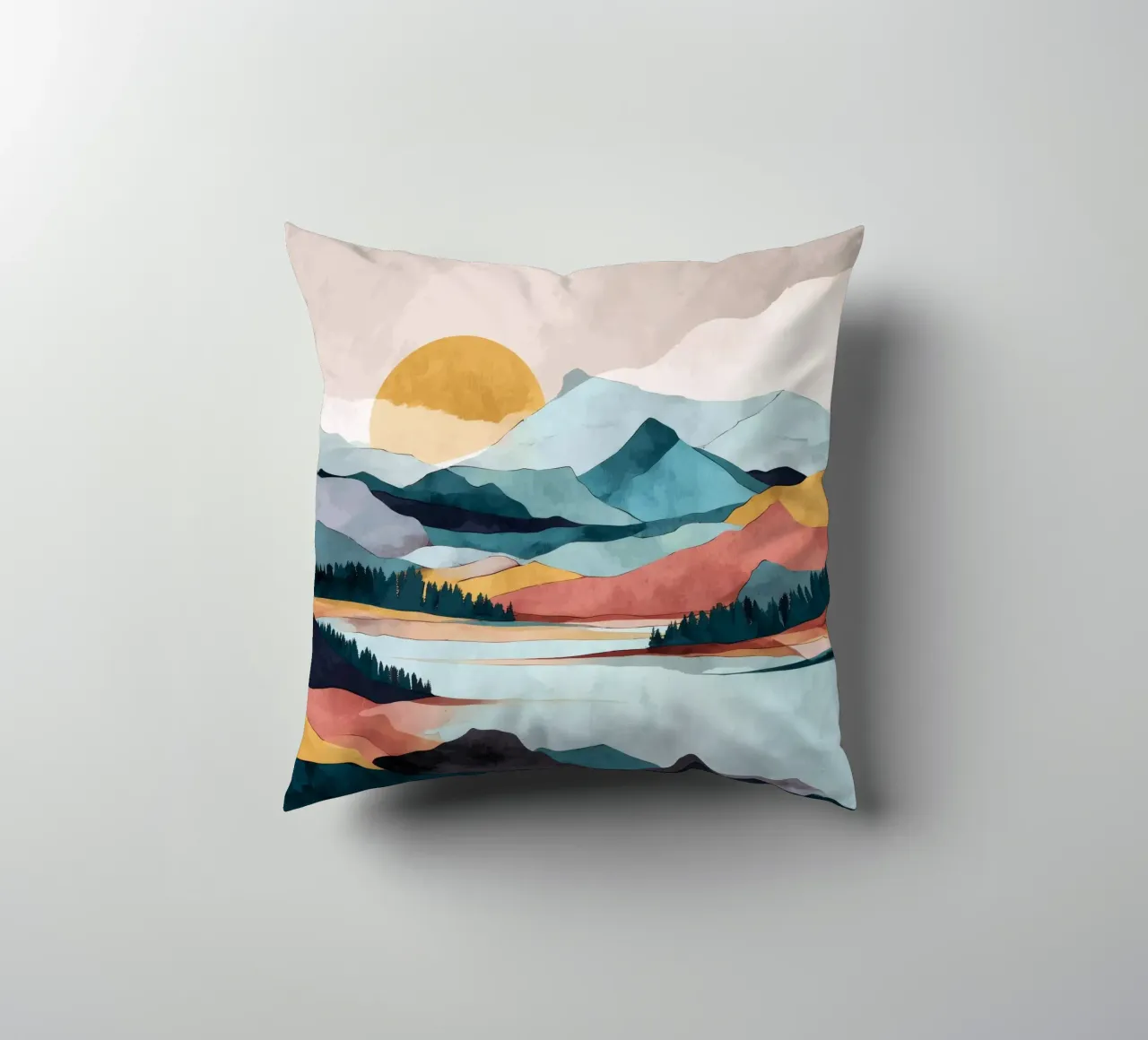 Abstract Mountain Landscape - Colorful Geometric Design cuscino da Dune