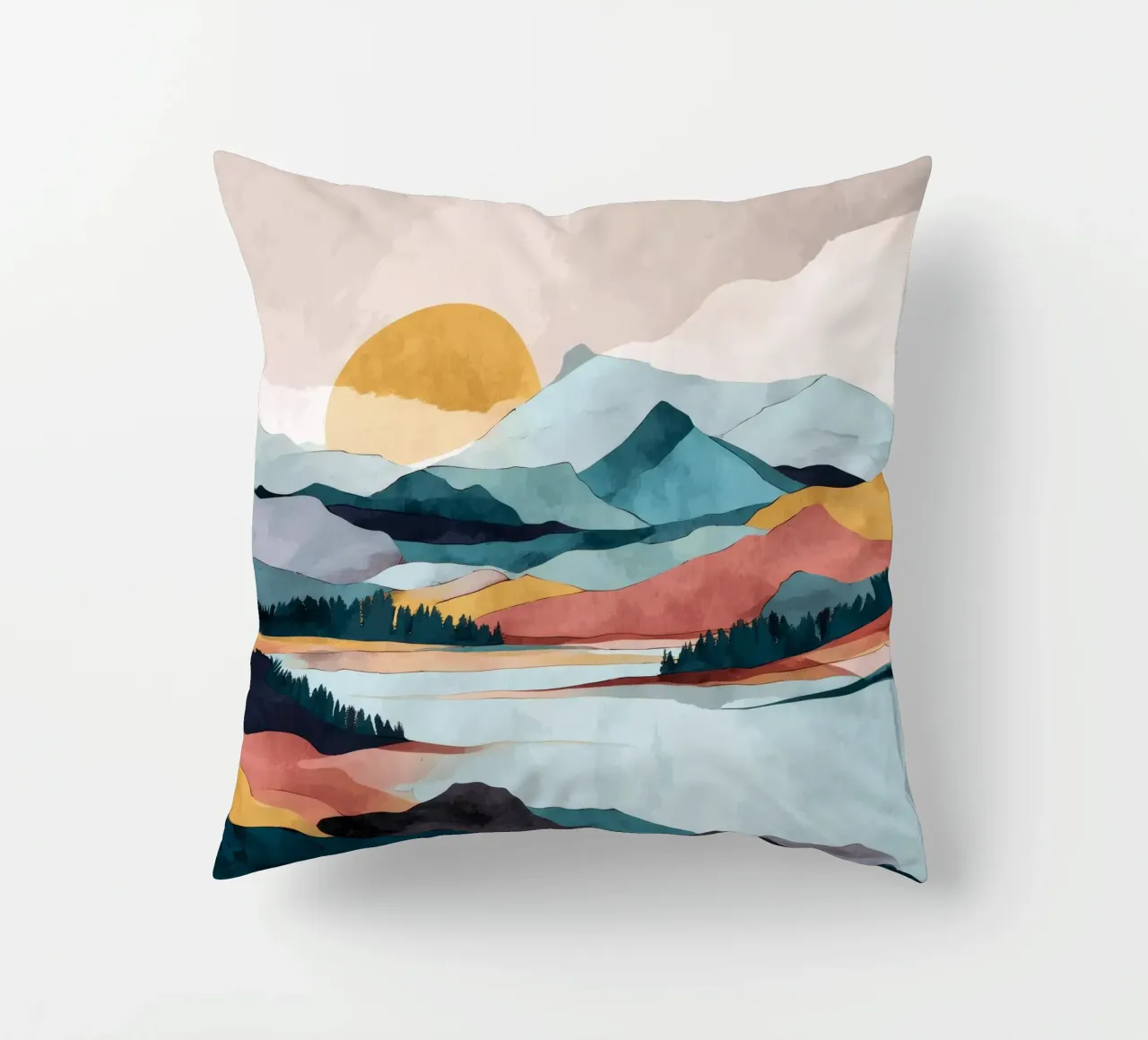 Abstract Mountain Landscape - Colorful Geometric Design cuscino da Dune