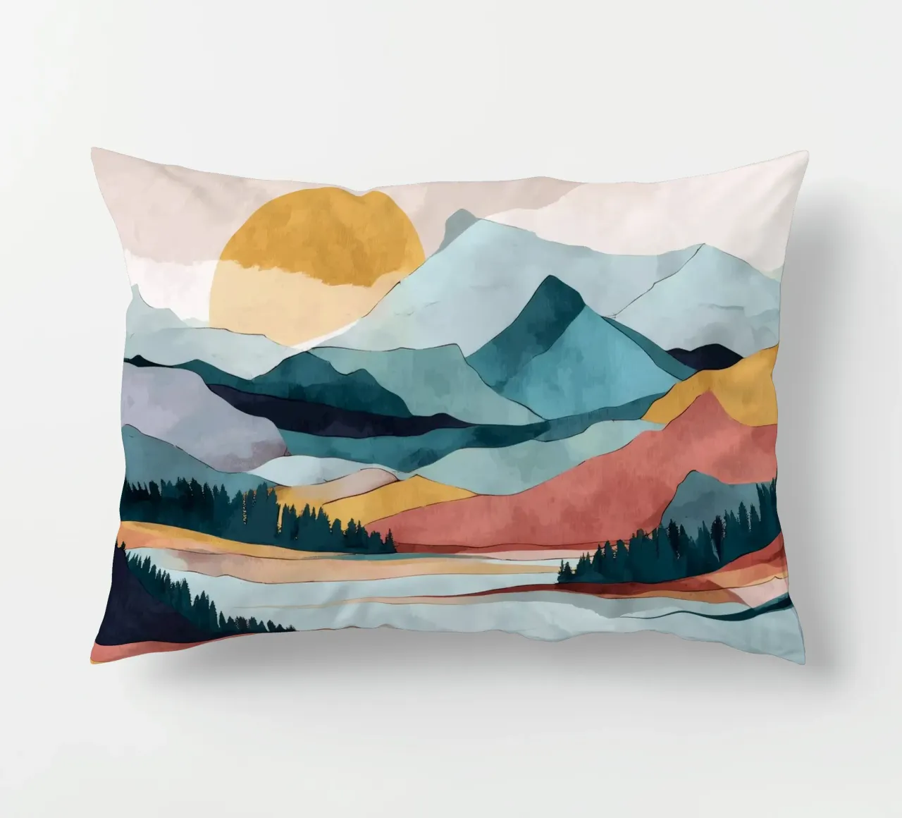 Abstract Mountain Landscape - Colorful Geometric Design cuscino da Dune
