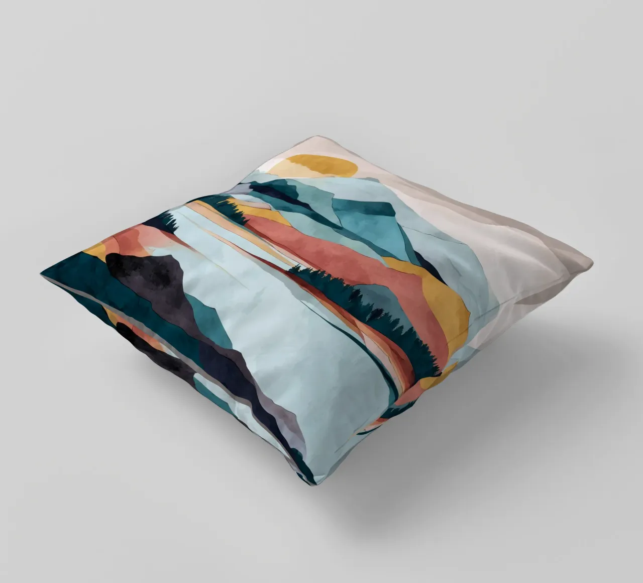 Abstract Mountain Landscape - Colorful Geometric Design cuscino da Dune