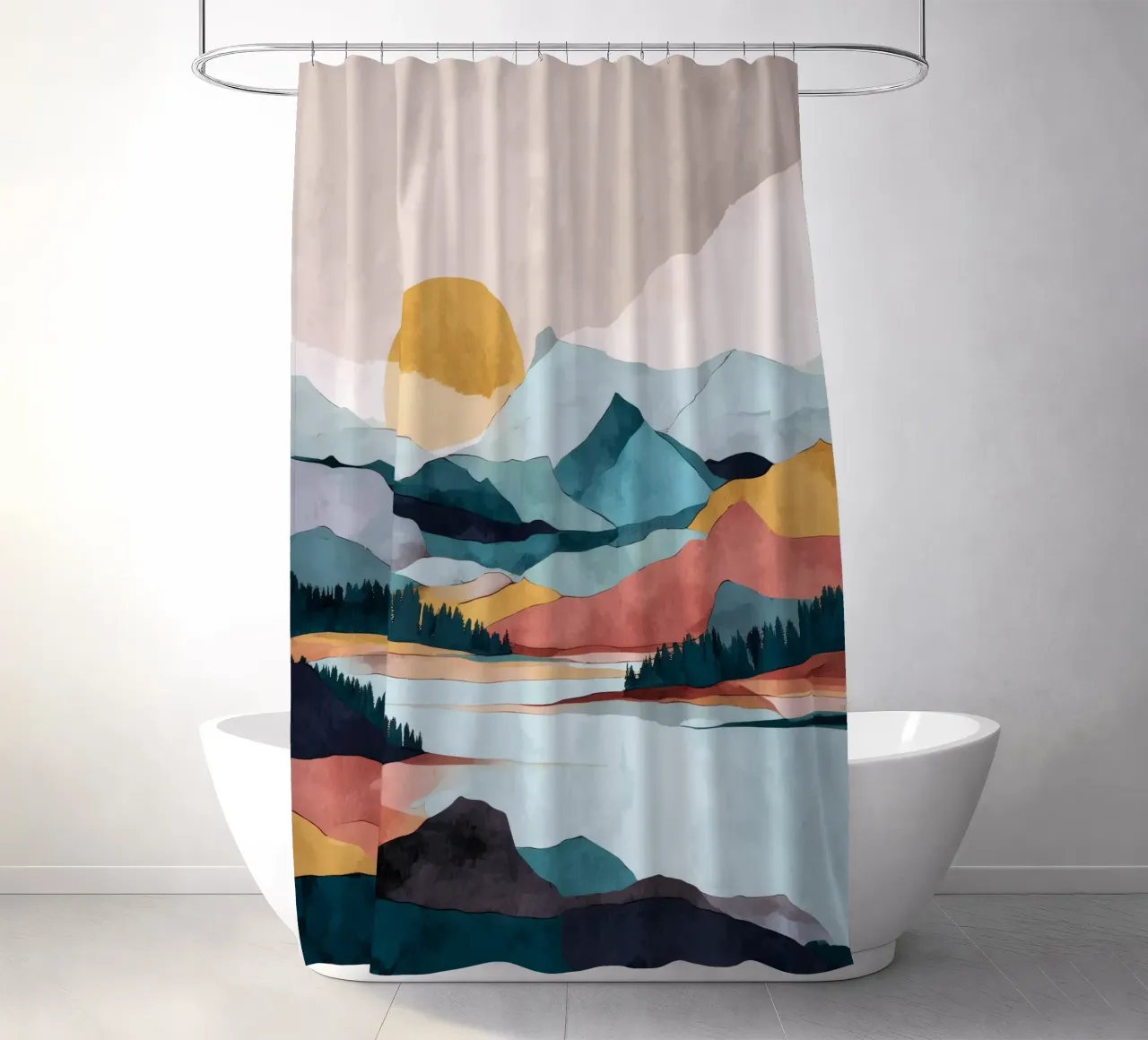 Abstract Mountain Landscape - Colorful Geometric Design tenda da doccia da Dune
