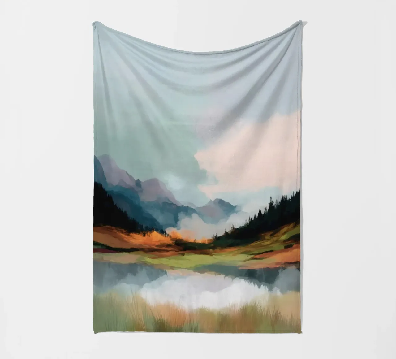 Alpine Painting - Tranquil Mountains and Soft Autumn Colors coperta in pile da Dune