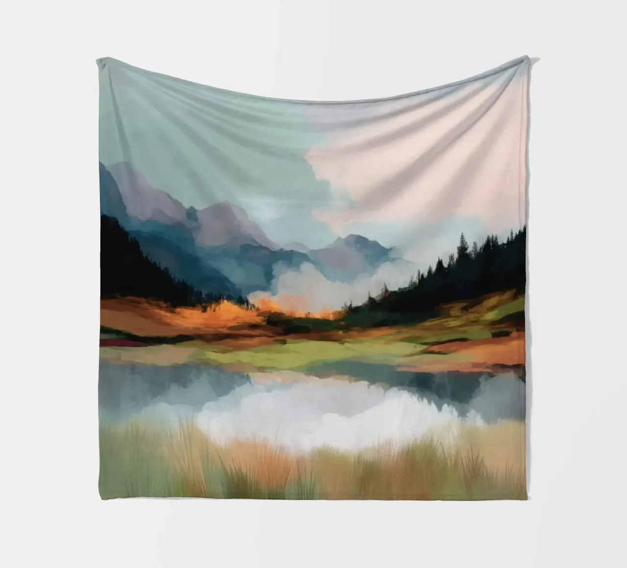 Alpine Painting - Tranquil Mountains and Soft Autumn Colors coperta in pile da Dune
