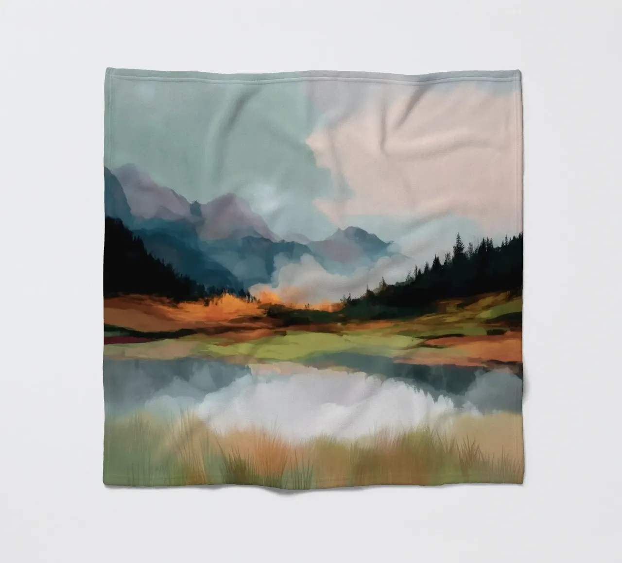 Alpine Painting - Tranquil Mountains and Soft Autumn Colors coperta in pile da Dune