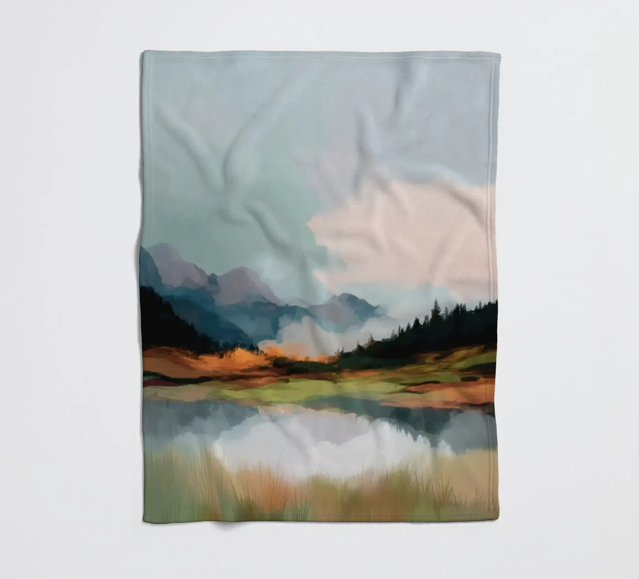 Alpine Painting - Tranquil Mountains and Soft Autumn Colors coperta in pile da Dune