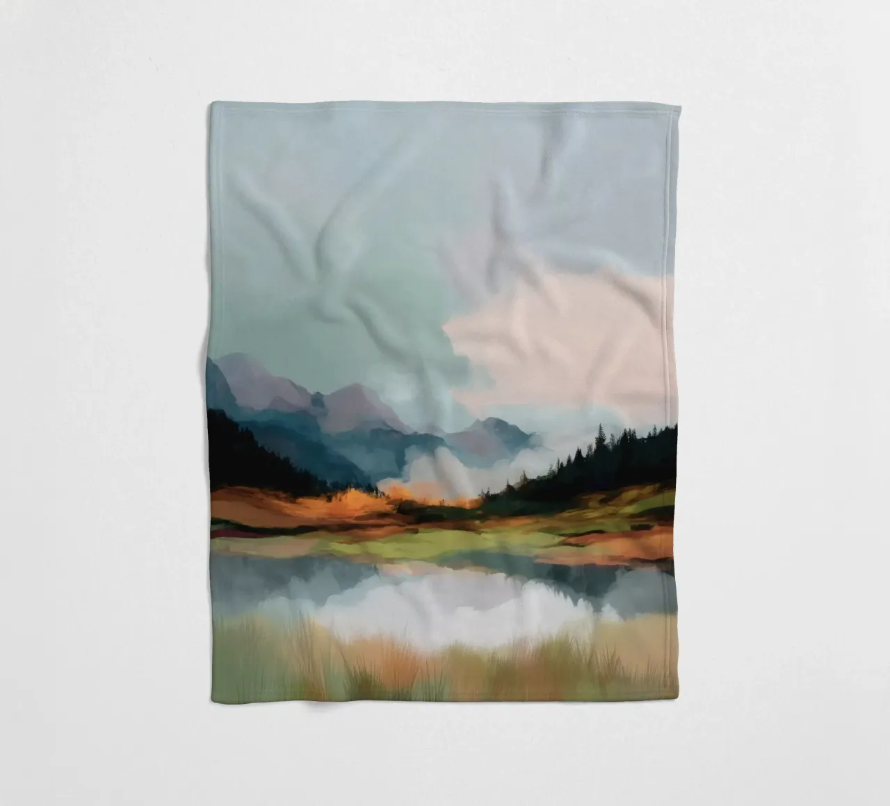 Alpine Painting - Tranquil Mountains and Soft Autumn Colors coperta in pile da Dune