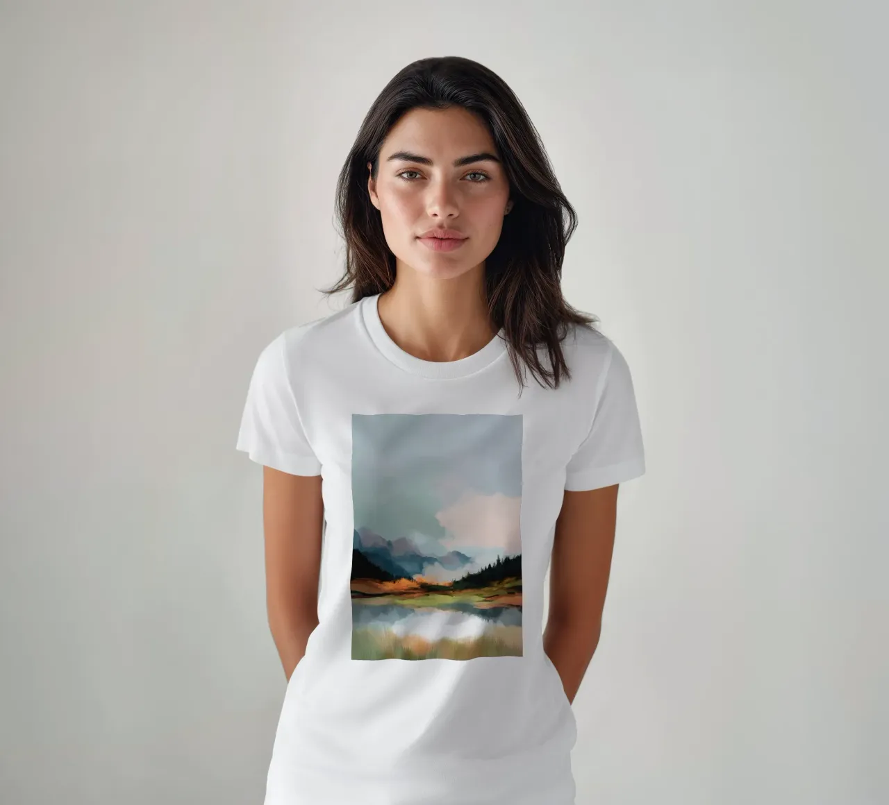 Alpine Painting - Tranquil Mountains and Soft Autumn Colors t-shirt da Dune
