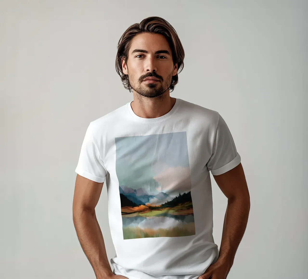 Alpine Painting - Tranquil Mountains and Soft Autumn Colors t-shirt da Dune
