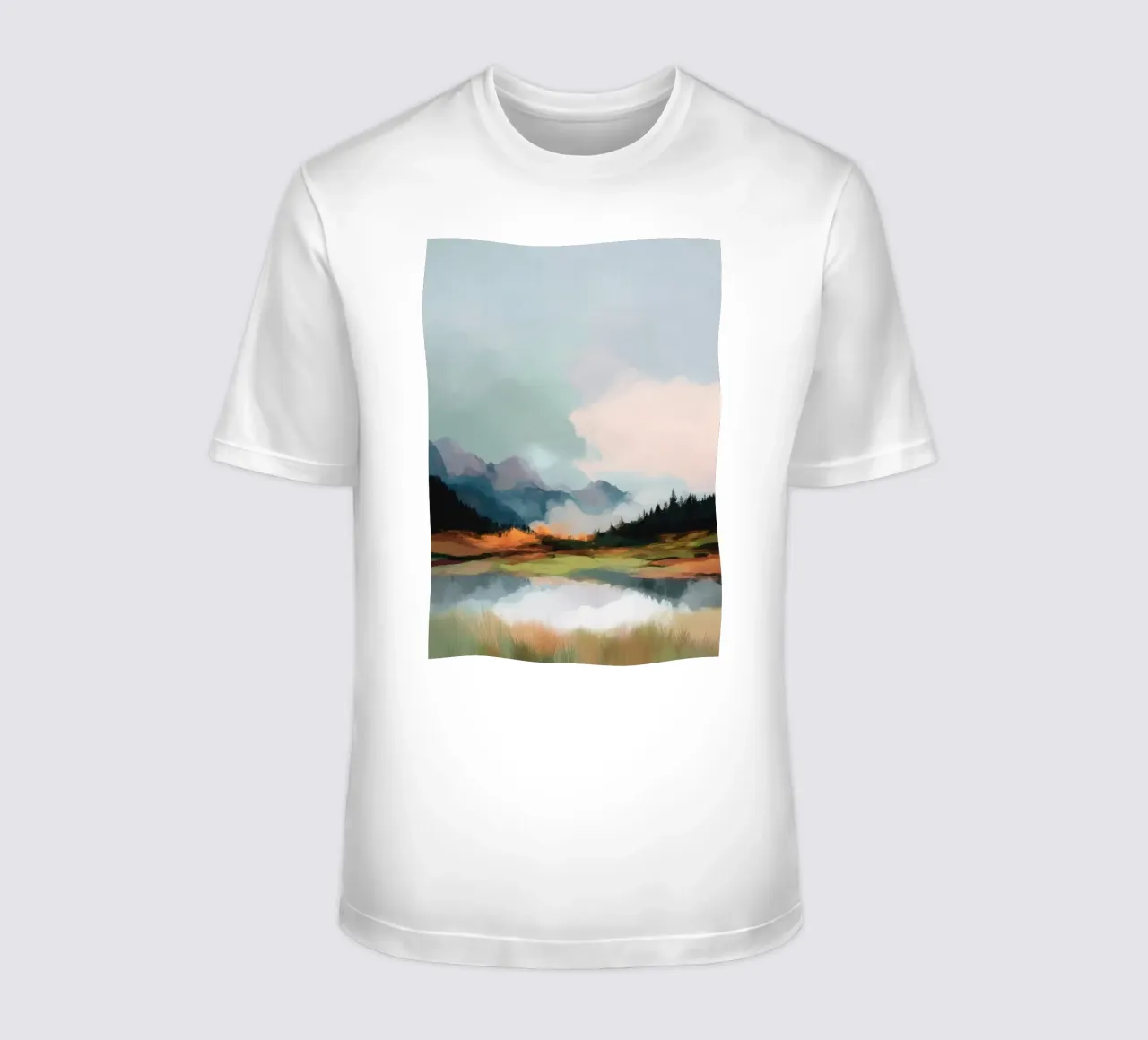 Alpine Painting - Tranquil Mountains and Soft Autumn Colors t-shirt da Dune