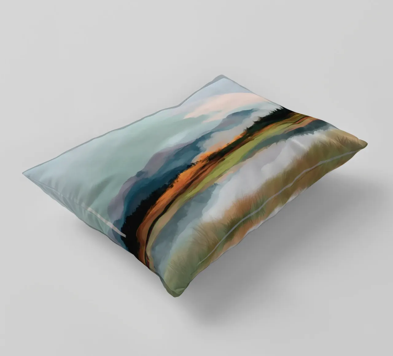 Alpine Painting - Tranquil Mountains and Soft Autumn Colors cuscino da Dune