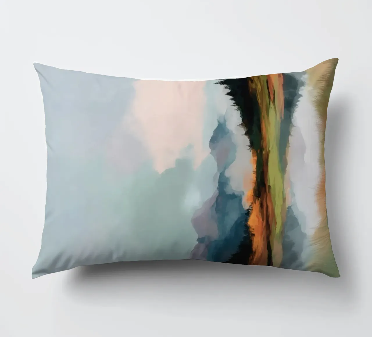 Alpine Painting - Tranquil Mountains and Soft Autumn Colors cuscino da Dune