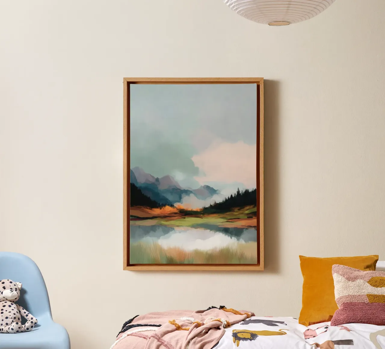 Alpine Painting - Tranquil Mountains and Soft Autumn Colors tela con Cornice a cassetta da Dune