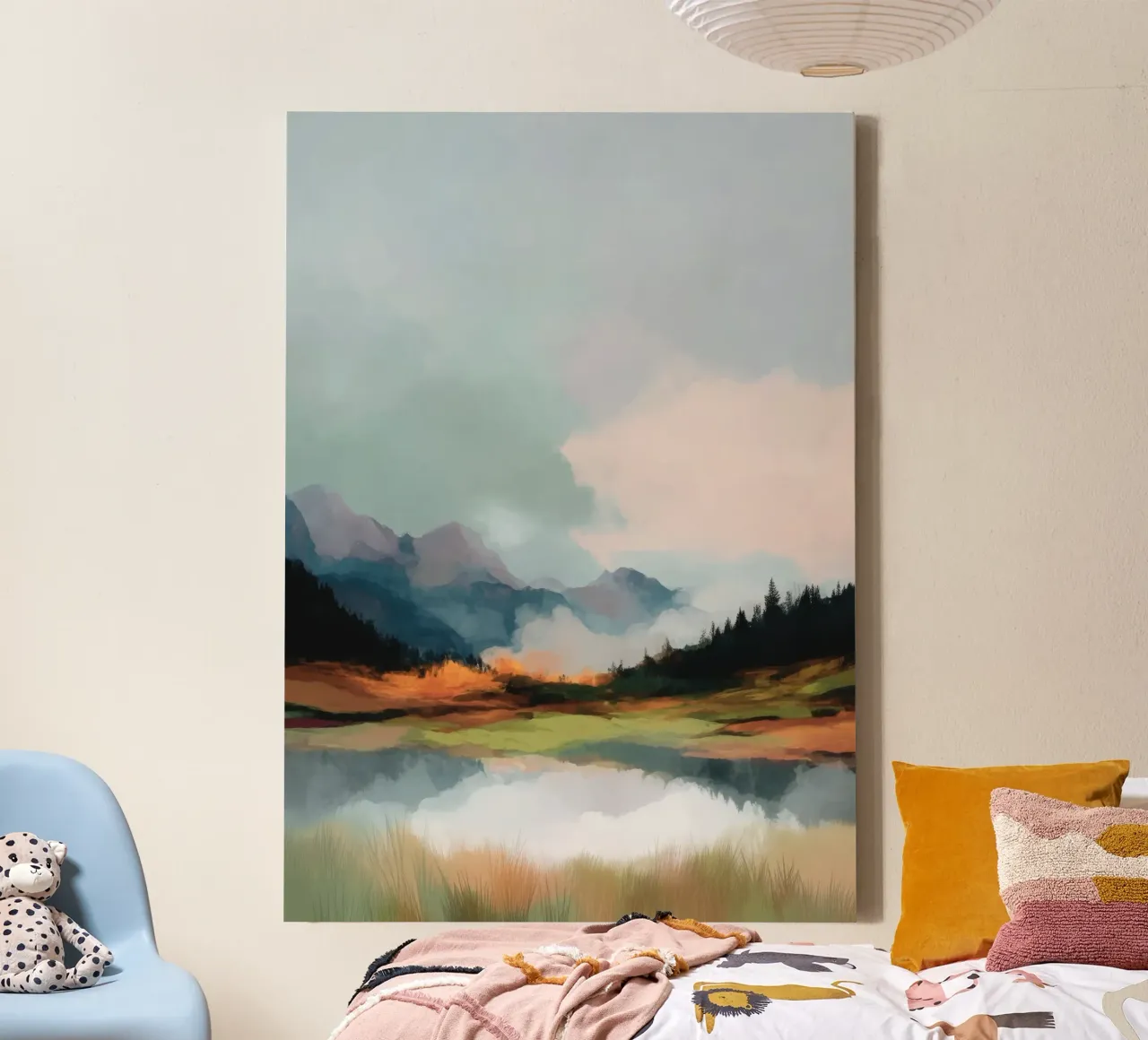 Alpine Painting - Tranquil Mountains and Soft Autumn Colors tela con Cornice a cassetta da Dune