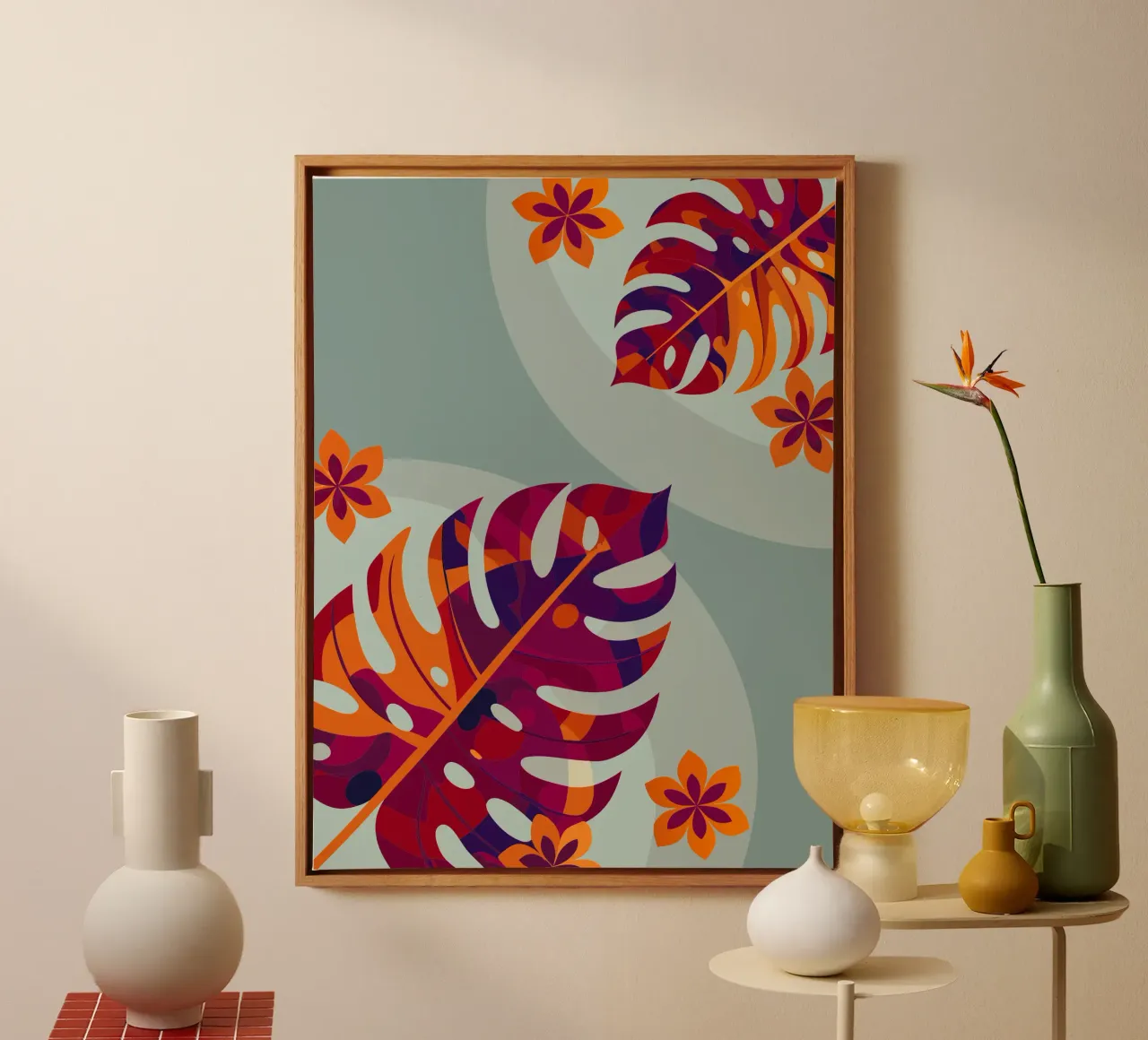 Dettagli del fiore di Monstera tela con Cornice a cassetta da HAPPY SHOP
