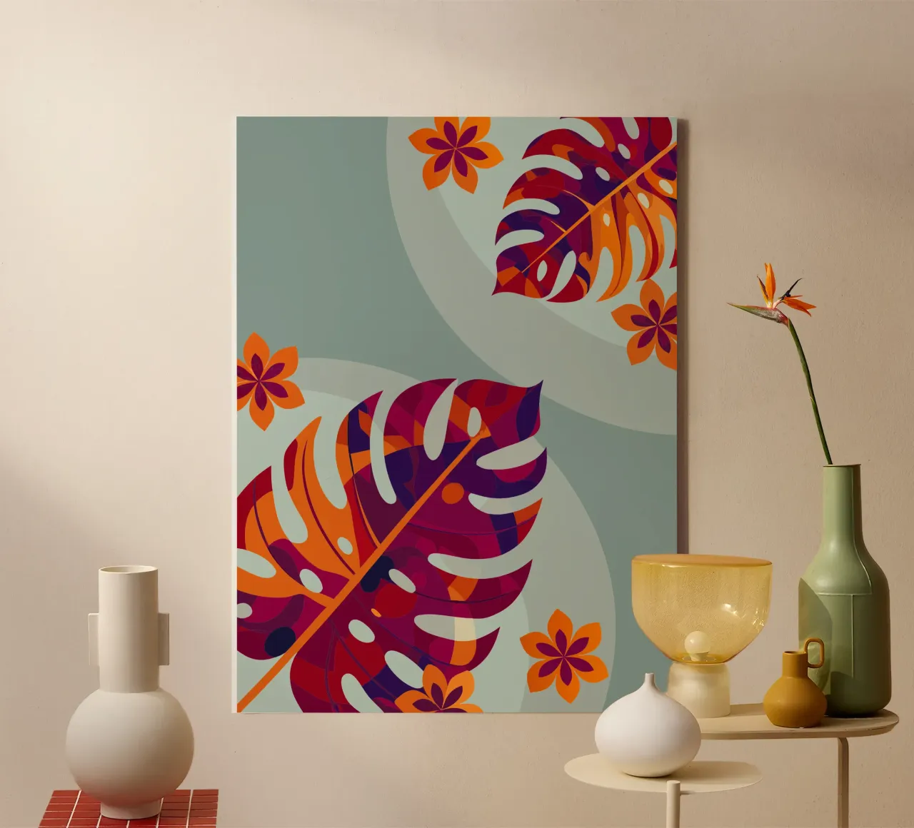 Dettagli del fiore di Monstera tela con Cornice a cassetta da HAPPY SHOP