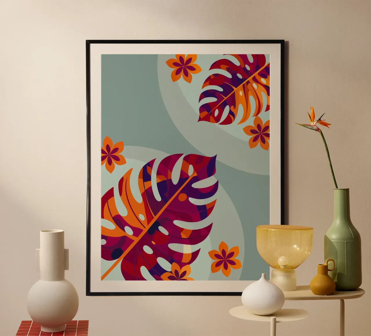 Dettagli del fiore di Monstera poster con telaio in plastica da HAPPY SHOP