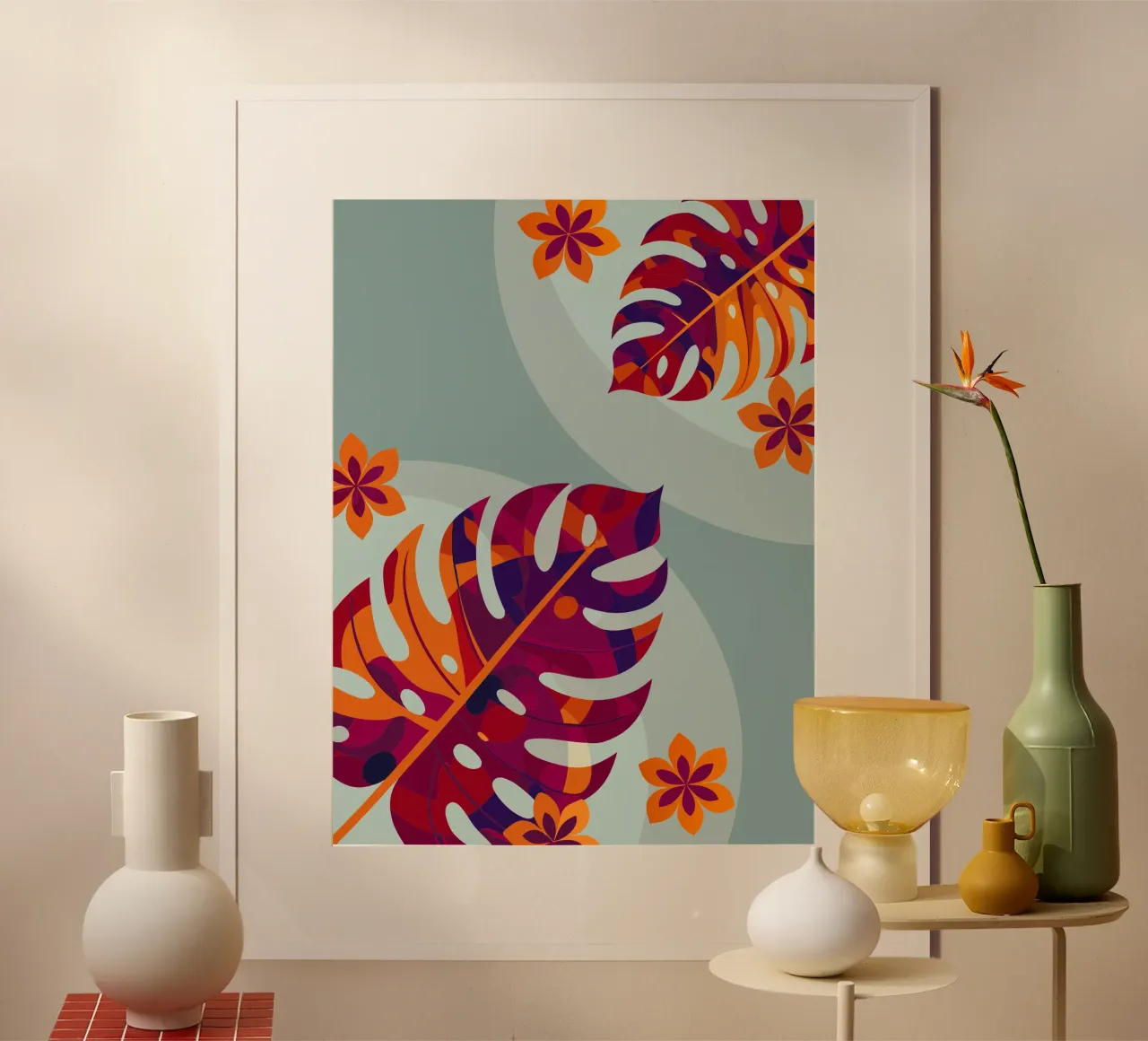 Dettagli del fiore di Monstera poster con telaio in plastica da HAPPY SHOP