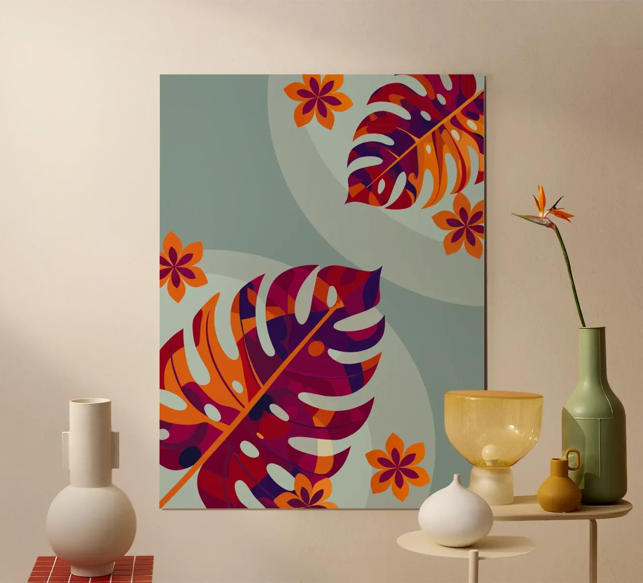 Dettagli del fiore di Monstera poster con telaio in plastica da HAPPY SHOP