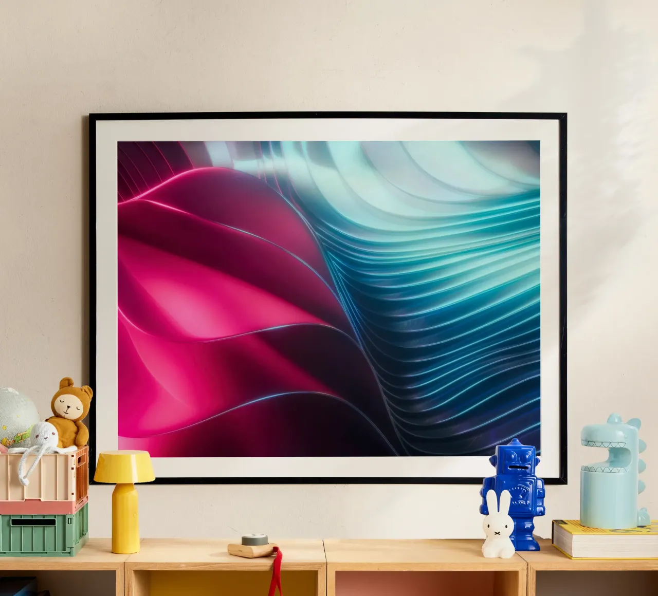 Abstract wallpaper poster met houten frame van Musadad Shop