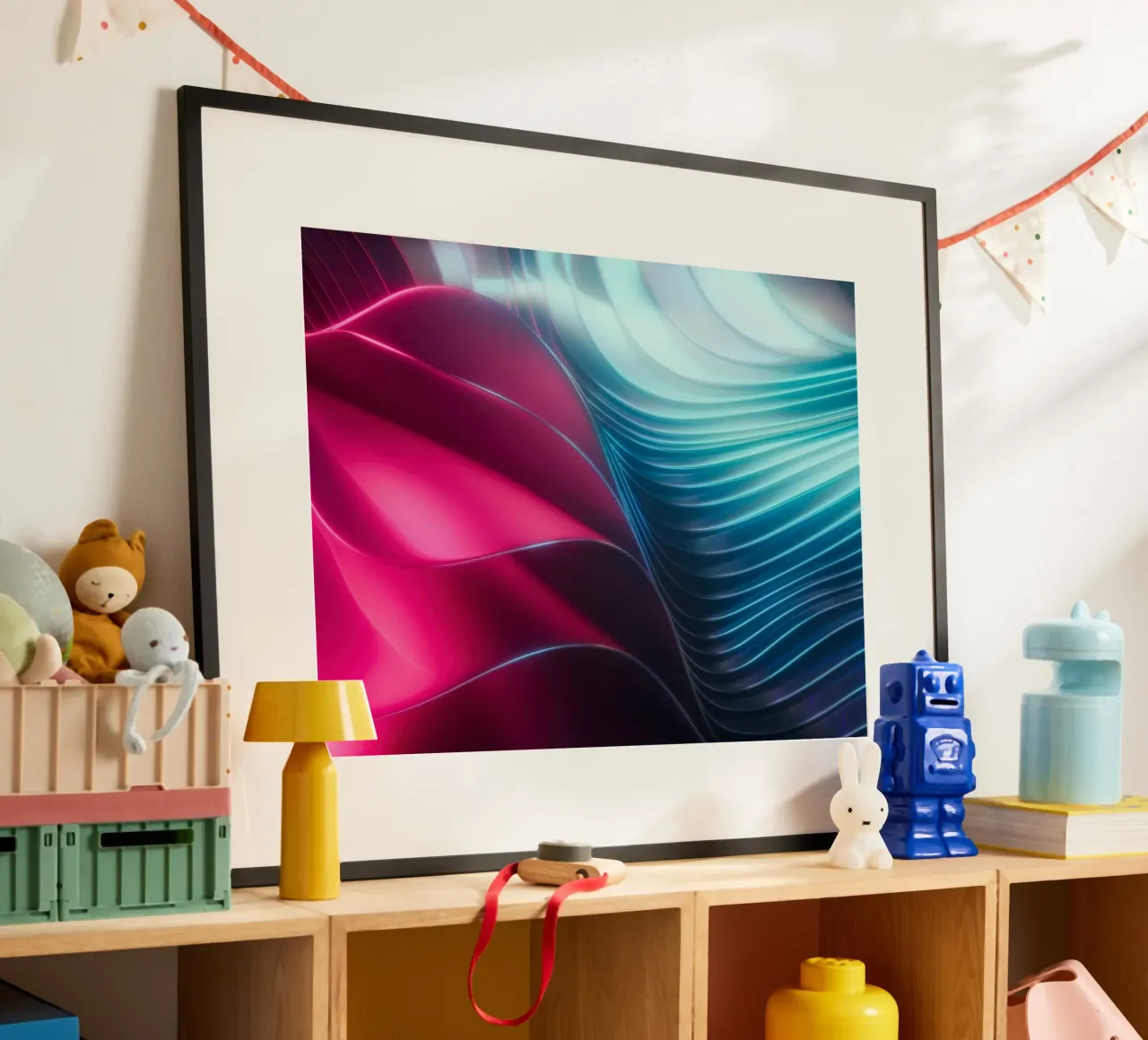 Abstract wallpaper poster met houten frame van Musadad Shop