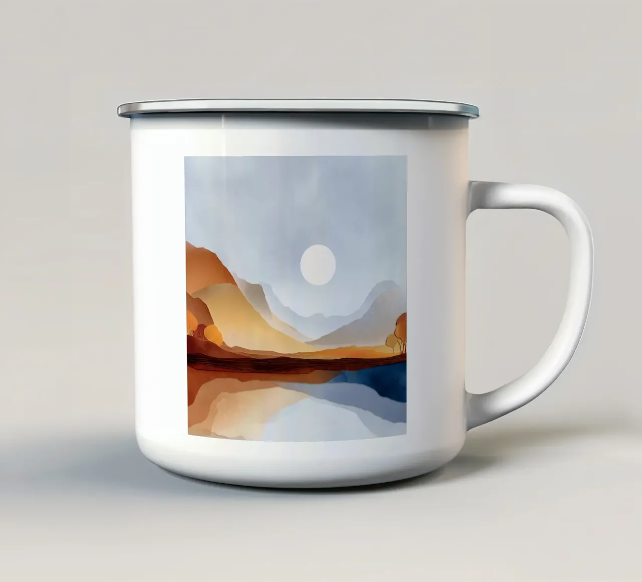 Minimalist Landscape – Warm Hills and Mountain Reflections tazza in smalto da Dune