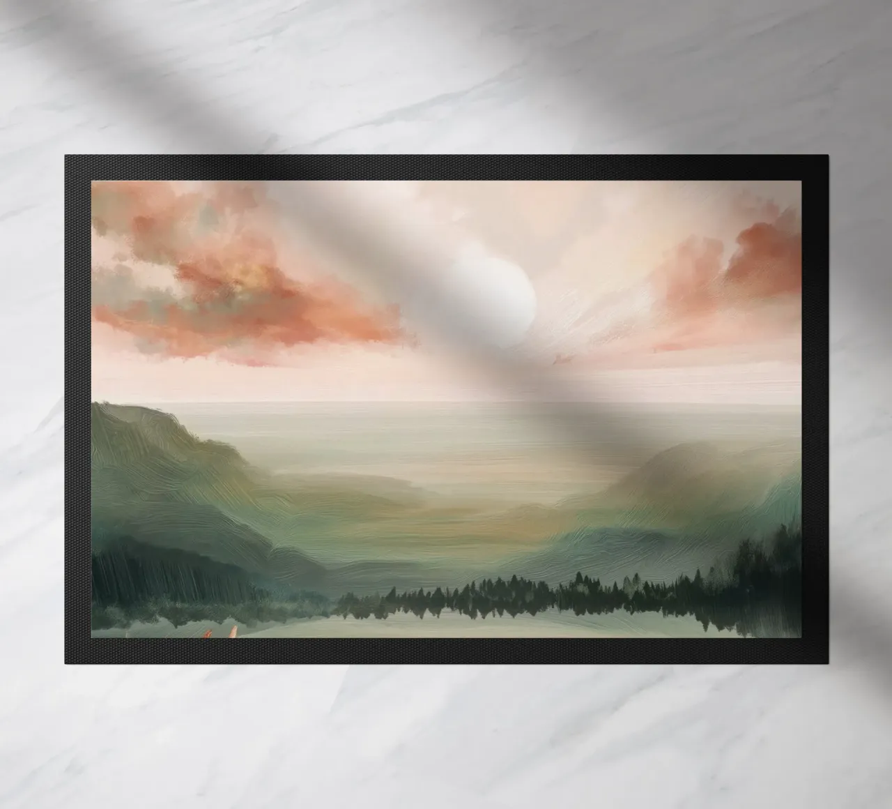 Pastel Landscape Wall Art - Peaceful Lake and Soft Hills zerbino da Dune