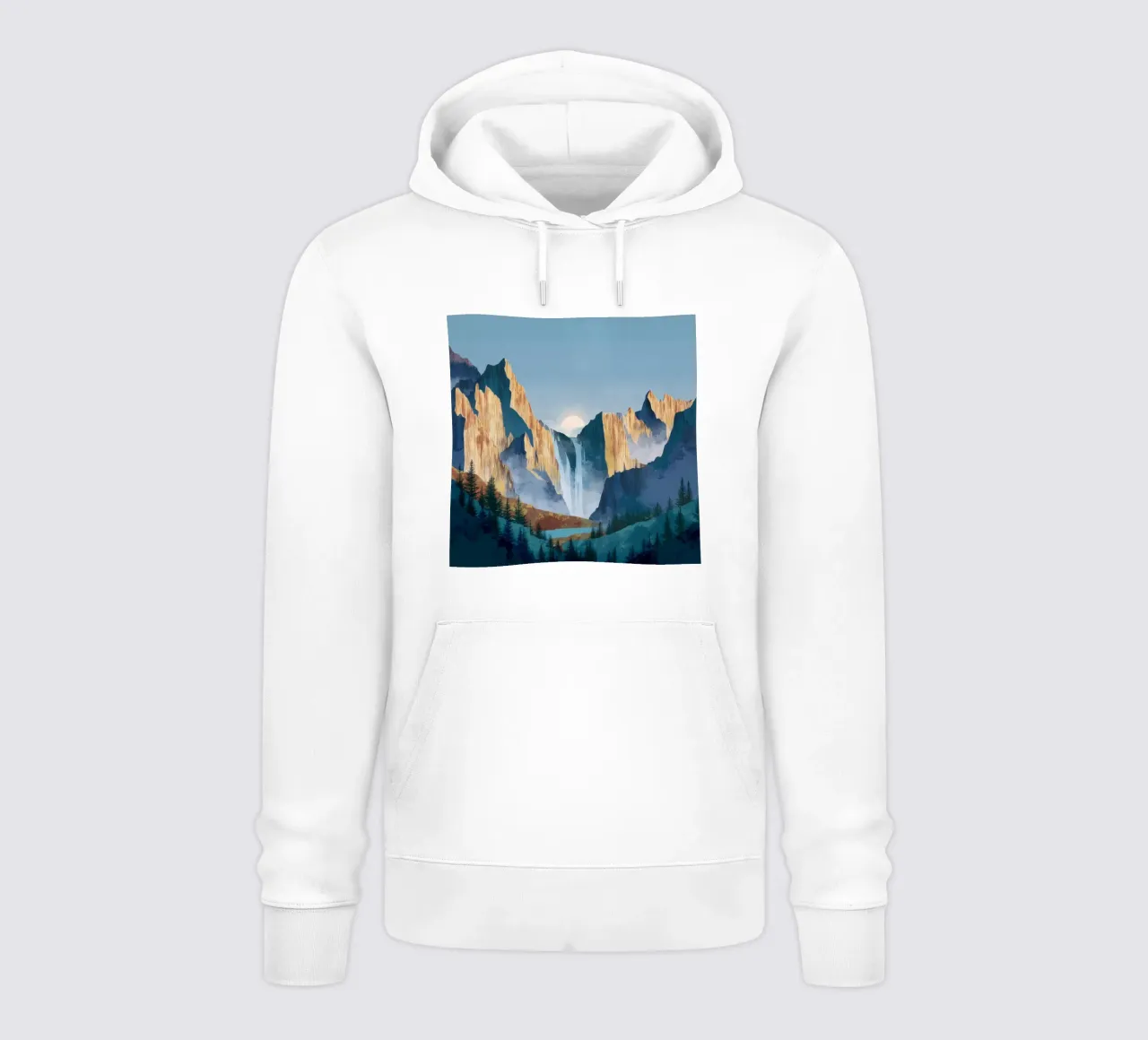 Waterfall Mountain Landscape Print felpa con cappuccio da Dune