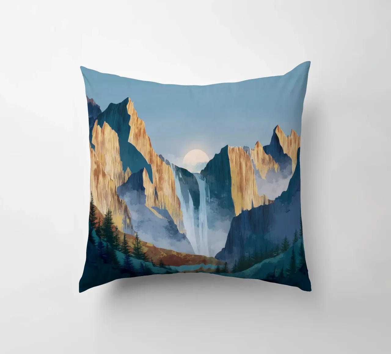 Waterfall Mountain Landscape Print cuscino da Dune