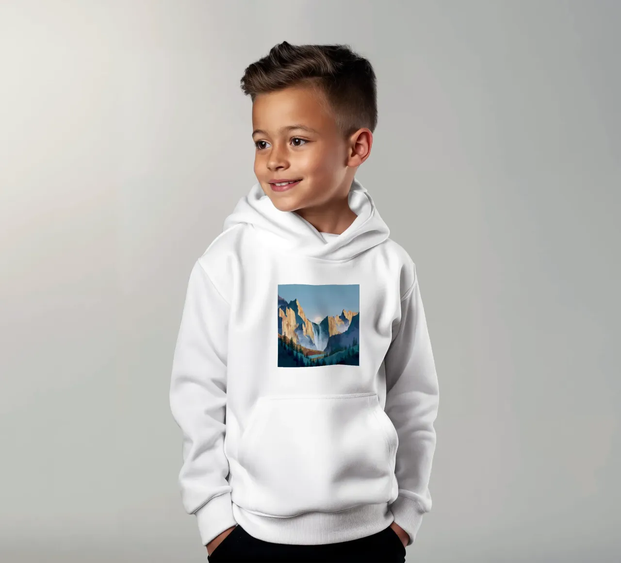 Waterfall Mountain Landscape Print felpa bambino con cappuccio da Dune