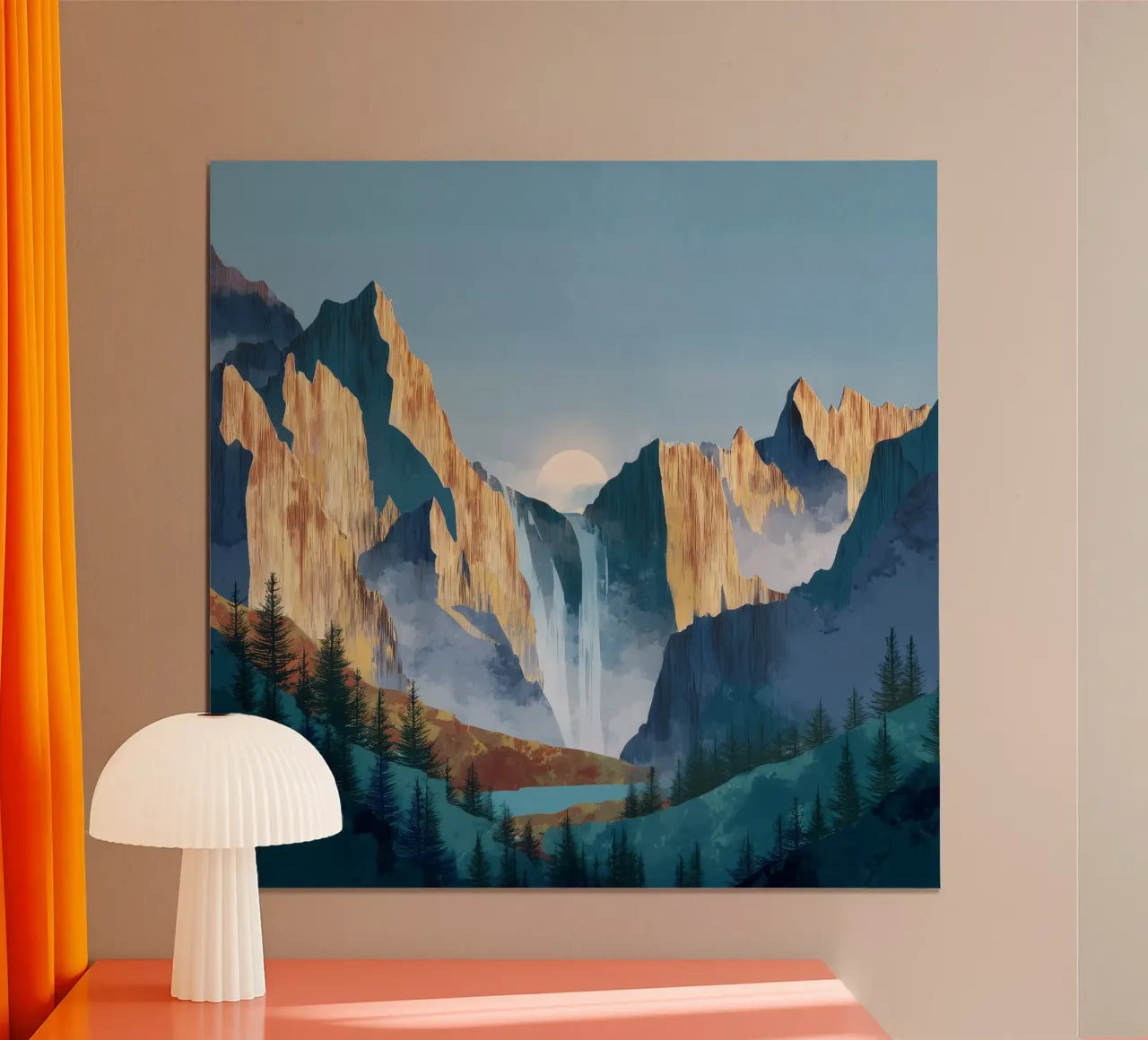 Waterfall Mountain Landscape Print carta hahnemühle da Dune